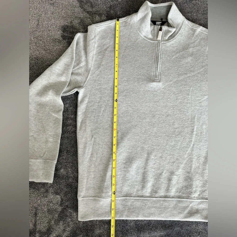 Lands' End Men's Bedford Ribbed Quarter Zip Sweater, Grey Heathered, Medium - Picture 6 of 7